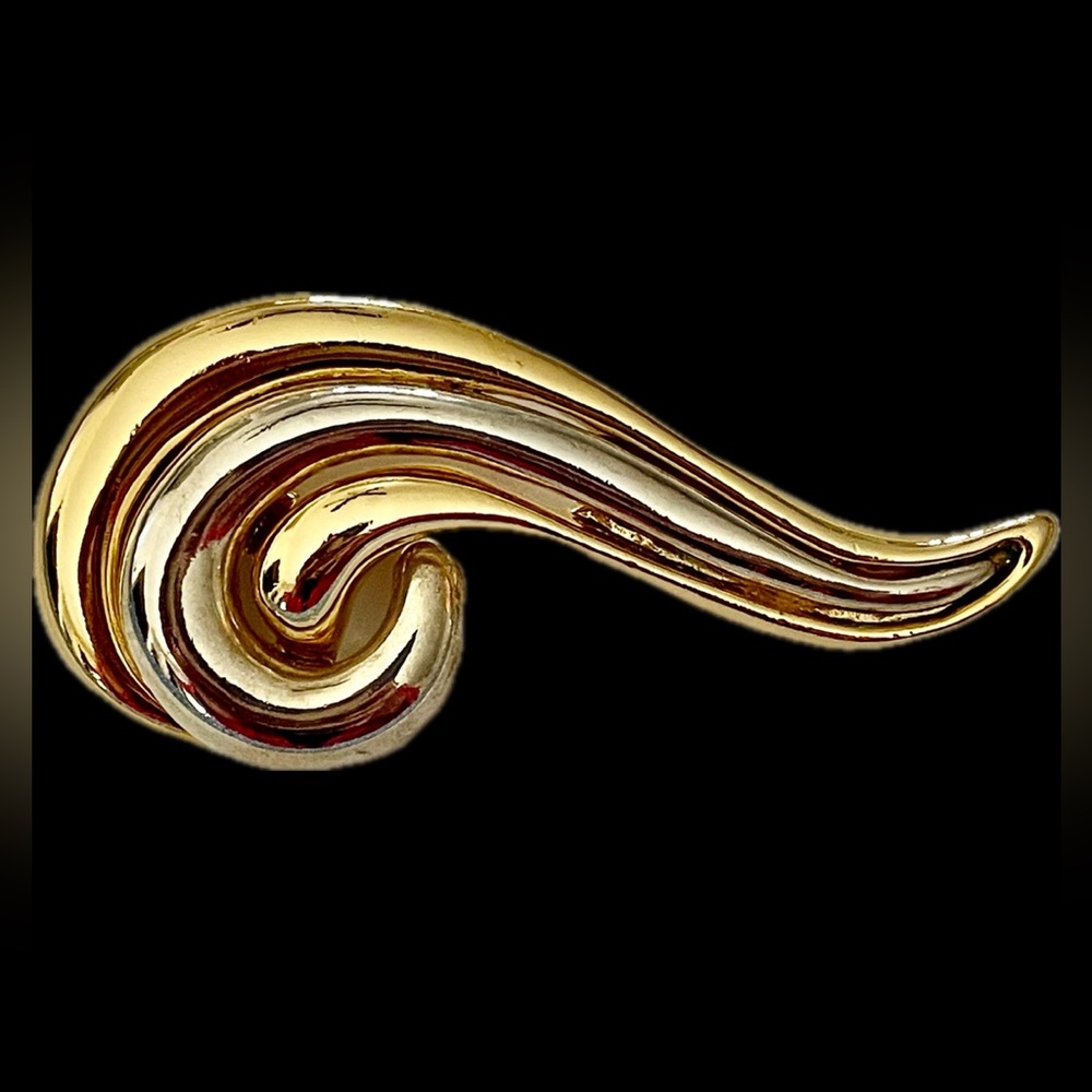 Vintage Gold Silver Two-Tone Swirl Metal Brooch Pin Pendant